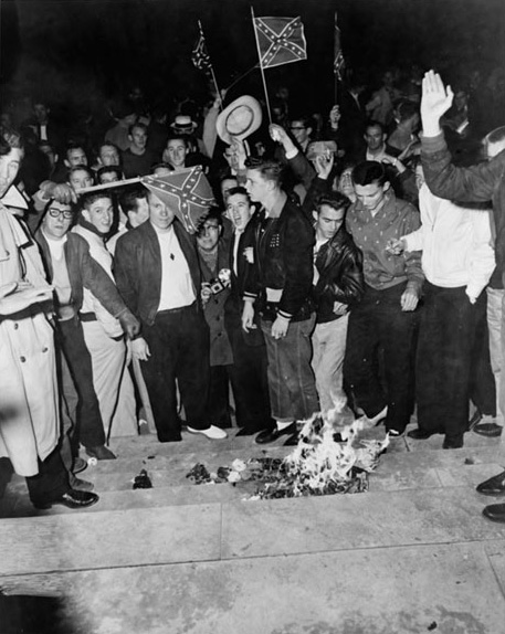University of Alabama students burn desegregation literature 1956